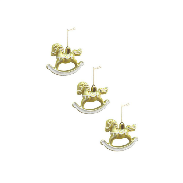 Yılbaşı Ağaç Süsleri Sallanan At Figürlü Asılabilir Dekoratif Süs Gold 7 cm 3'lü