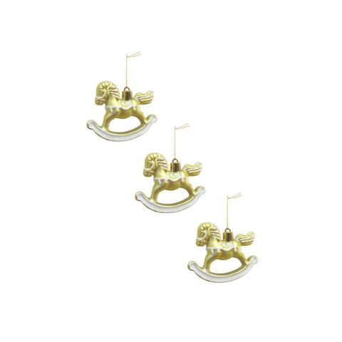 Yılbaşı Ağaç Süsleri Sallanan At Figürlü Asılabilir Dekoratif Süs Gold 7 cm 3'lü
