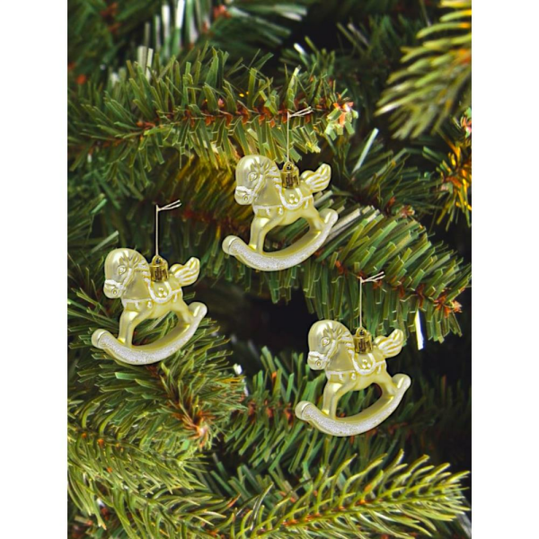 Yılbaşı Ağaç Süsleri Sallanan At Figürlü Asılabilir Dekoratif Süs Gold 7 cm 3'lü