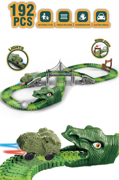 Dinosaur Tracks 192 Parça Dinozor Temalı Hareketli Raylar Dinozor Araçlı Köprülü