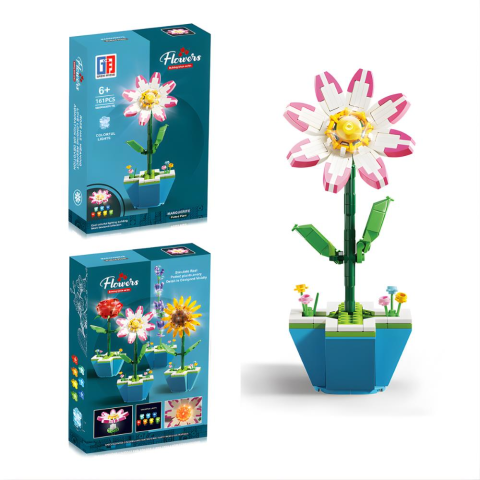 Saksılı Renkli Işıklı Blok Çiçek - Papatya 161 Parça