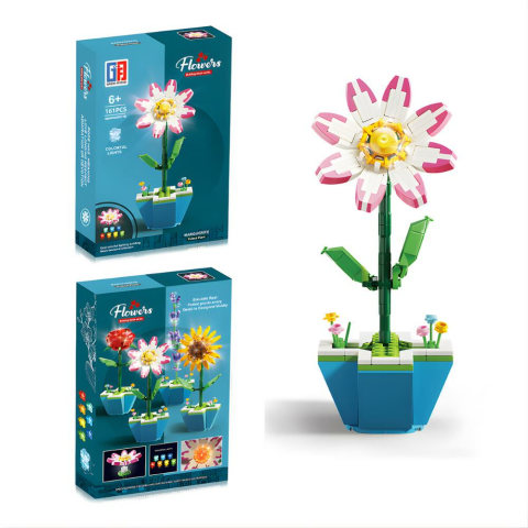 Saksılı Renkli Işıklı Blok Çiçek - Papatya 161 Parça