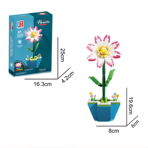 Saksılı Renkli Işıklı Blok Çiçek - Papatya 161 Parça