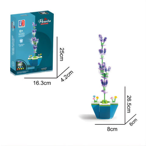 Saksılı Renkli Işıklı Blok Çiçek - Lavanta 161 Parça