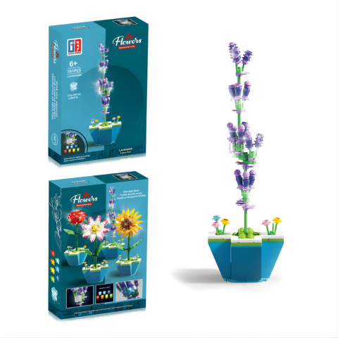 Saksılı Renkli Işıklı Blok Çiçek - Lavanta 161 Parça