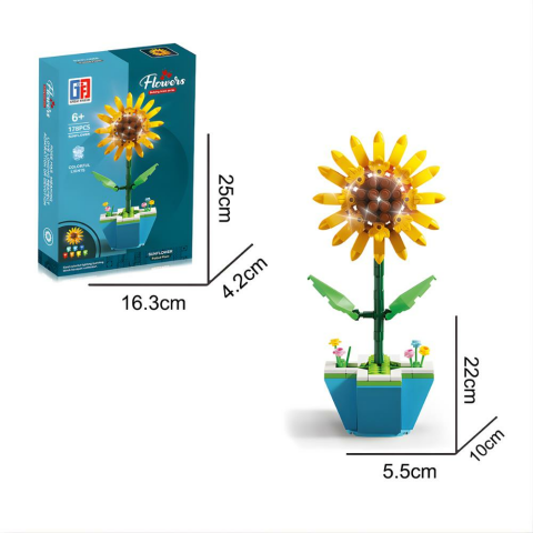 Saksılı Renkli Işıklı Blok Çiçek - Ayçiçeği 178 Parça