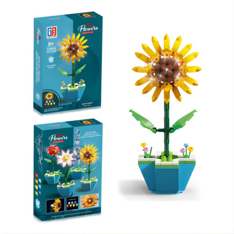 Saksılı Renkli Işıklı Blok Çiçek - Ayçiçeği 178 Parça
