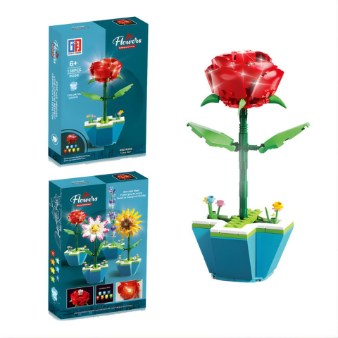 Saksılı Renkli Işıklı Blok Çiçek - Gül 138 Parça