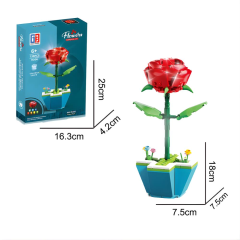 Saksılı Renkli Işıklı Blok Çiçek - Gül 138 Parça