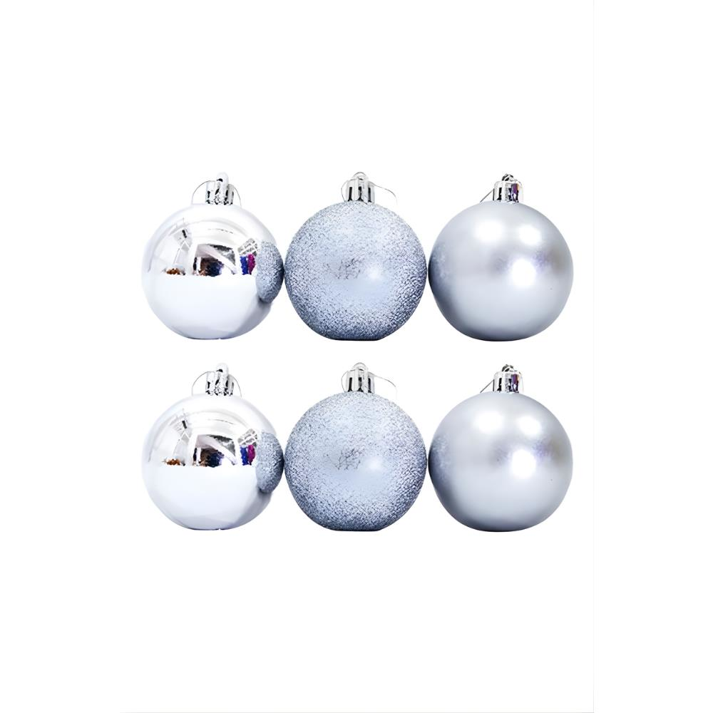 Yılbaşı Süsü Çam Ağacı Topu Gümüş 6 cm 6'lı Gümüş