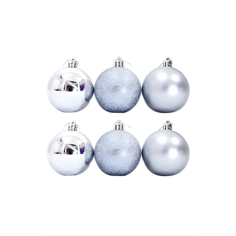 Yılbaşı Süsü Çam Ağacı Topu Gümüş 6 cm 6'lı Gümüş