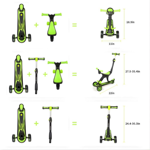 Cool Wheels 3 in 1 Yönlendirmeli Scooter Yeşil