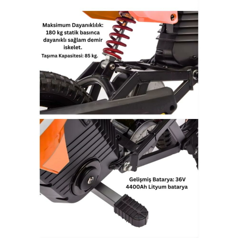 Furkan Elektrikli Çocuk Motosikleti F7 - 300W 36V Mini Motocross - 3 Hız Modu - 12 İnç Lastik 8-14 Yaş