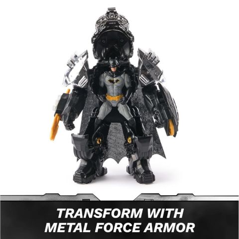 DC Comics, Metal Force Batman Aksiyon Figürü, 15 cm Boyutunda ve 10 Cm Mini Figürlü, Yerleşik Patlayıcı ve Zırh Takımı, 4 Yaş ve üzeri Kız ve Erkek Çocuklar İçin Süper Kahraman Oyuncakları
