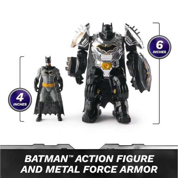 DC Comics, Metal Force Batman Aksiyon Figürü, 15 cm Boyutunda ve 10 Cm Mini Figürlü, Yerleşik Patlayıcı ve Zırh Takımı, 4 Yaş ve üzeri Kız ve Erkek Çocuklar İçin Süper Kahraman Oyuncakları