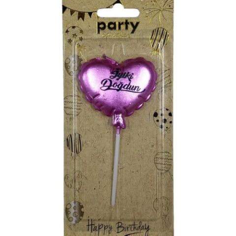 Doğum Günü Mumu Kalp Desenli Mum Fuşya Pembe