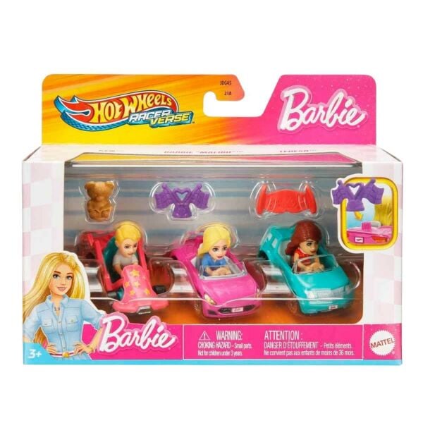 Hot Wheels Racerverse Barbie Yarış Pisti Arabaları 3’lü Paket JDG45