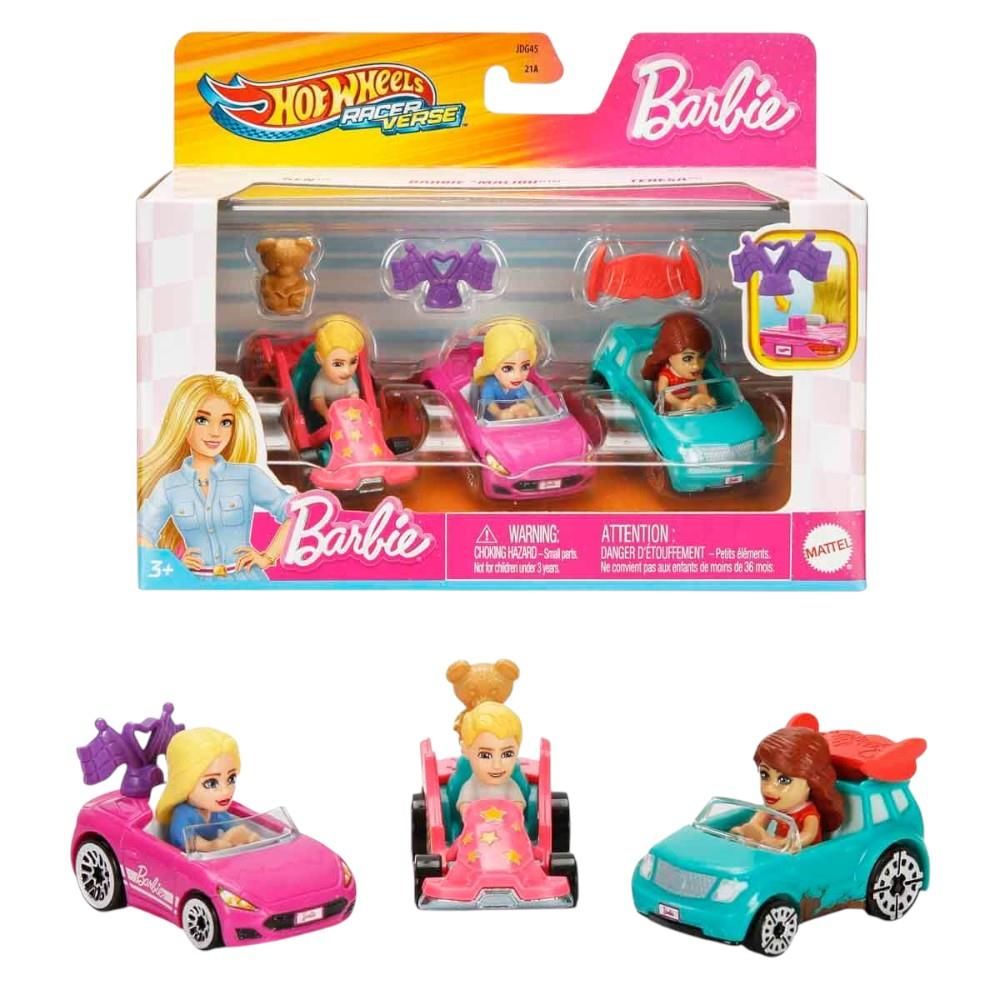 Hot Wheels Racerverse Barbie Yarış Pisti Arabaları 3’lü Paket JDG45