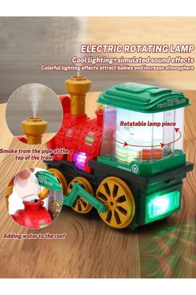 Sesli Işıklı Buhar Çıkaran Çarp Dön Tren 19 cm - Buhar Çıkaran Sesli Müzikli Çarp Dön Tren