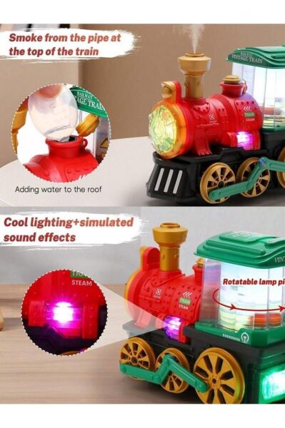 Sesli Işıklı Buhar Çıkaran Çarp Dön Tren 19 cm - Buhar Çıkaran Sesli Müzikli Çarp Dön Tren