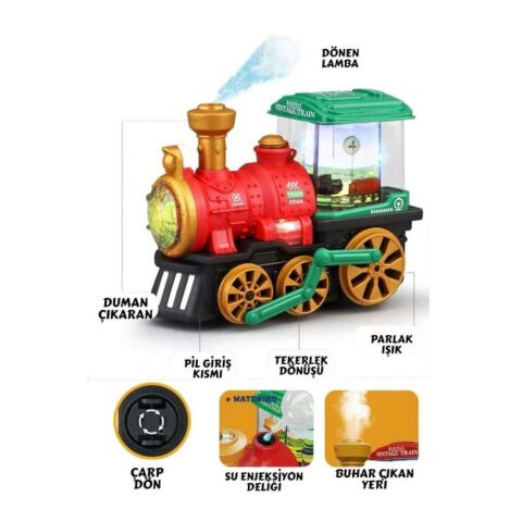 Sesli Işıklı Buhar Çıkaran Çarp Dön Tren 19 cm - Buhar Çıkaran Sesli Müzikli Çarp Dön Tren
