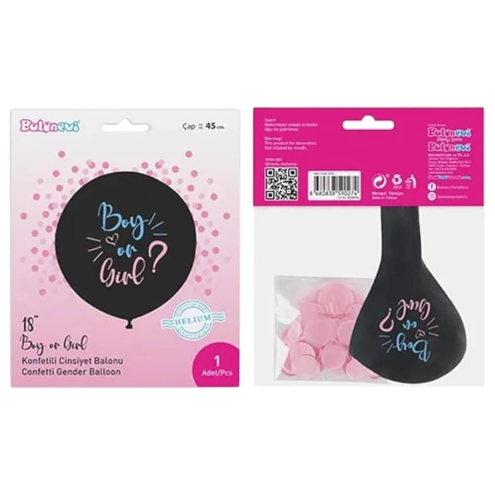 2+2 Boy or Girl Baskılı Kız 18'' Konfetili Balon