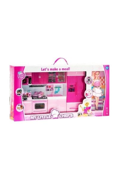 My Lıttle Chefs 4'lü Eklemli Et Bebek ve Mutfak Seti Pembe