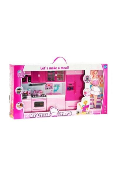My Lıttle Chefs 4'lü Eklemli Et Bebek ve Mutfak Seti Pembe