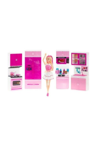 My Lıttle Chefs 4'lü Eklemli Et Bebek ve Mutfak Seti Pembe