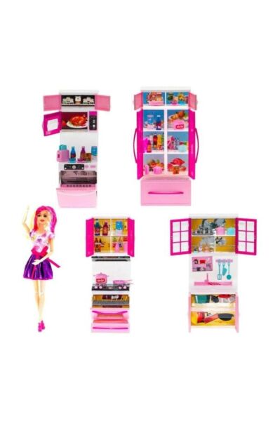 My Lıttle Chefs 4'lü Eklemli Et Bebek ve Mutfak Seti Pembe