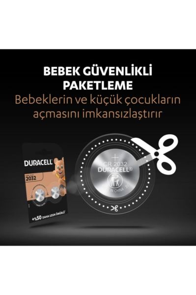 Duracell Özel 2032 Lityum Düğme Pil 3V, 2’li paket (DL2032/CR2032)