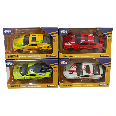 1:43 Çek Bırak Metal Araba Tekli Kutu