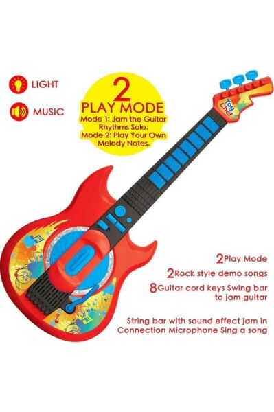 Elektrikli Müzik Gitar Oyuncak Oyun Seti Işıklı ve Sesli Erkek Kız Çocuklar İçin