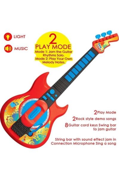 Elektrikli Müzik Gitar Oyuncak Oyun Seti Işıklı ve Sesli Erkek Kız Çocuklar İçin