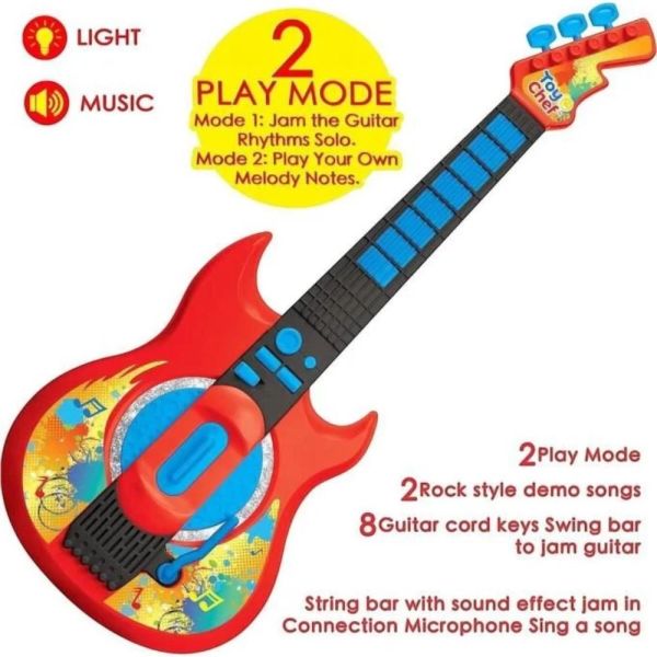 Elektrikli Müzik Gitar Oyuncak Oyun Seti Işıklı ve Sesli Erkek Kız Çocuklar İçin
