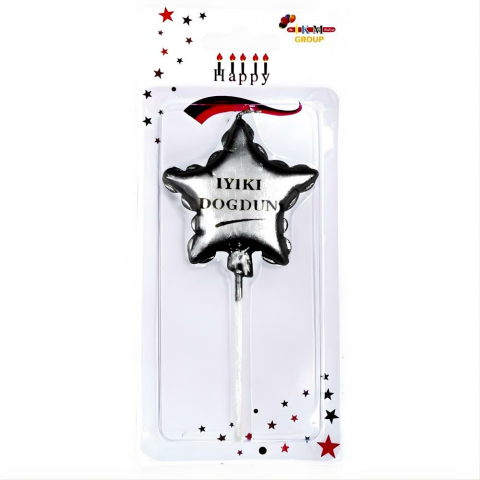 İyiki Doğdun Doğum Günü Mumu Yıldız Desenli Gümüş Mum