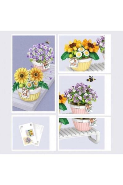 Mikro Yapı Blok İnşa Edilebilen Saksıda Çiçekli Kutlama Hediyesi 543 Parça