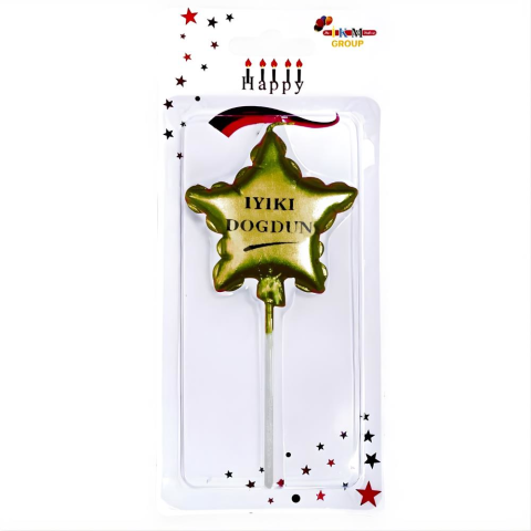 İyi ki Doğdun Doğum Günü Mumu Yıldız Desenli Gold Mum