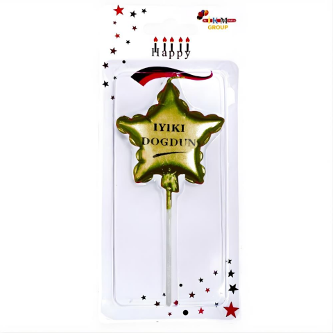 İyi ki Doğdun Doğum Günü Mumu Yıldız Desenli Gold Mum