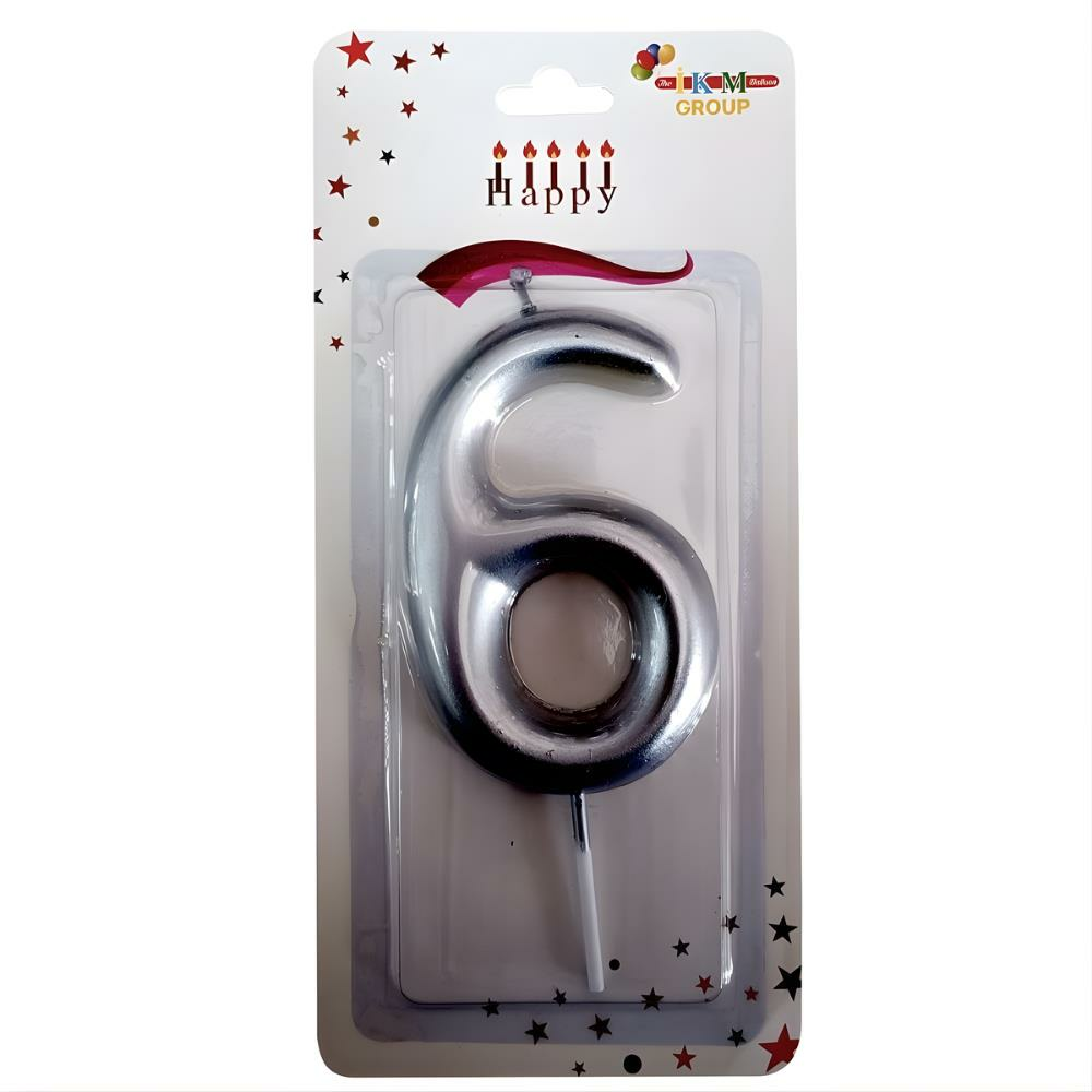6 Yaş Büyük Boy Rakam Mum GÜMÜŞ SILVER 6 Yaş Doğum Günü Mumu 6 Yaş Mumu