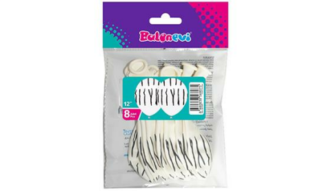 Zebra Bask. Beyaz 12 '' Balon 8'li