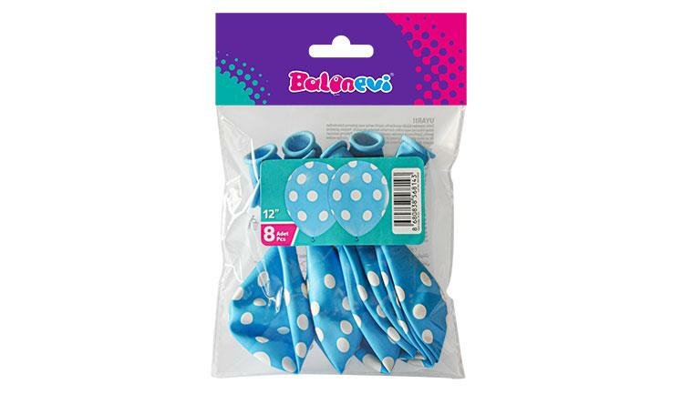 Çepeçevre Puantiye Bask. Açık Mavi 12 '' Balon 8'li