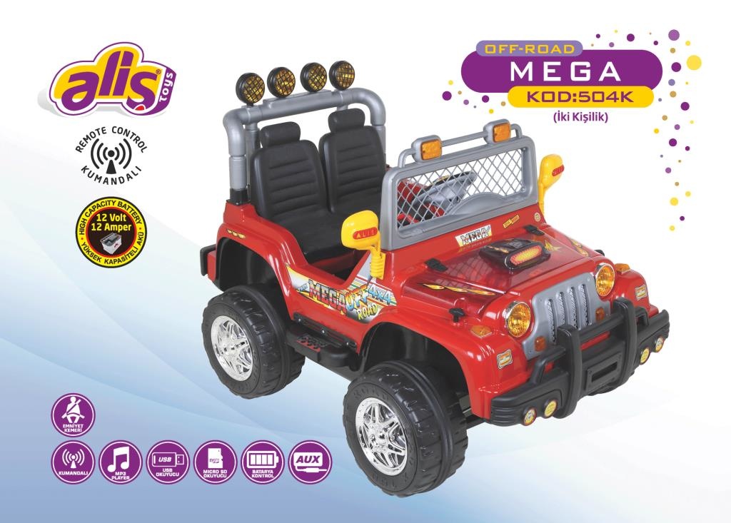 Mega Çift Kişilik 12 Volt Uzaktan Kumandalı Akülü Jeep