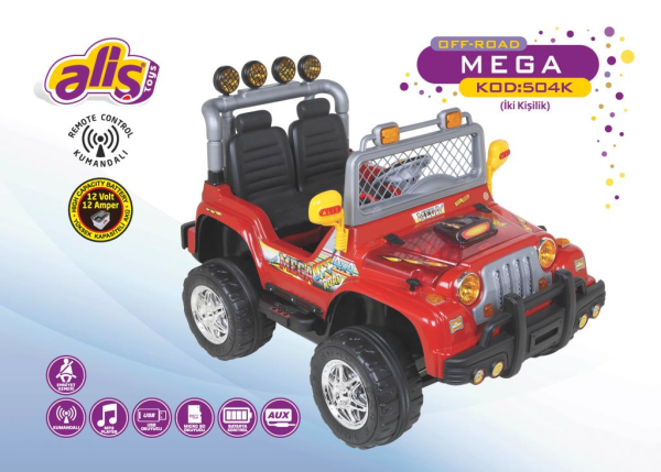 Mega Çift Kişilik 12 Volt Uzaktan Kumandalı Akülü Jeep