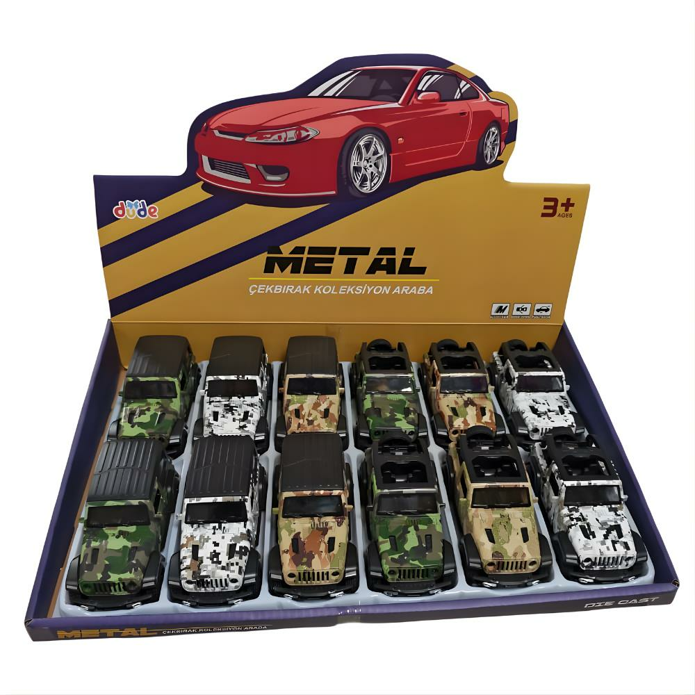 1:36 Çek Bırak Araba Metal Off Road Cip Kamuflajlı