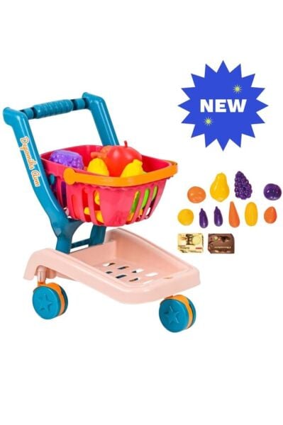 12 Parça Meyve Sebze Aksesuarlı Market Arabası