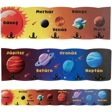 Uzay Temalı Ahşap Anaokulu Kreş Askılık