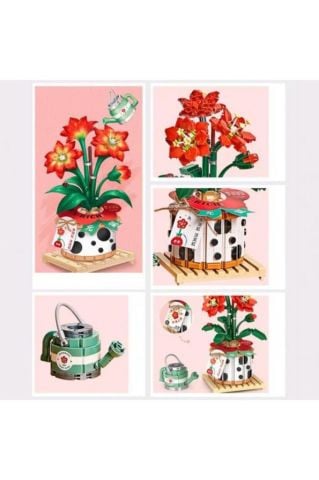 Mikro Yapı Blok İnşa Edilebilen Saksıda Çiçekli Kutlama Hediyesi 703 Parça