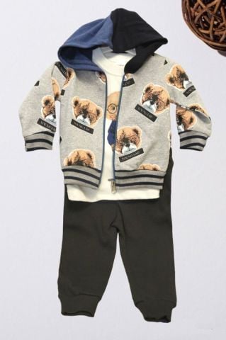 Ayıcık Baskılı Kapşonlu 3'lü Takım