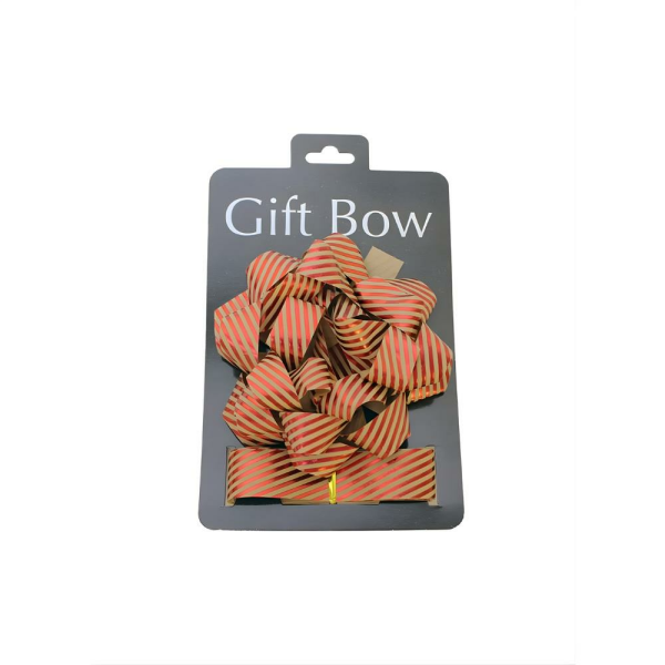 Hediye Paketleme Seti Kağıt Fiyonk ve Kurdele Kırmızı-Kraft Çizgili